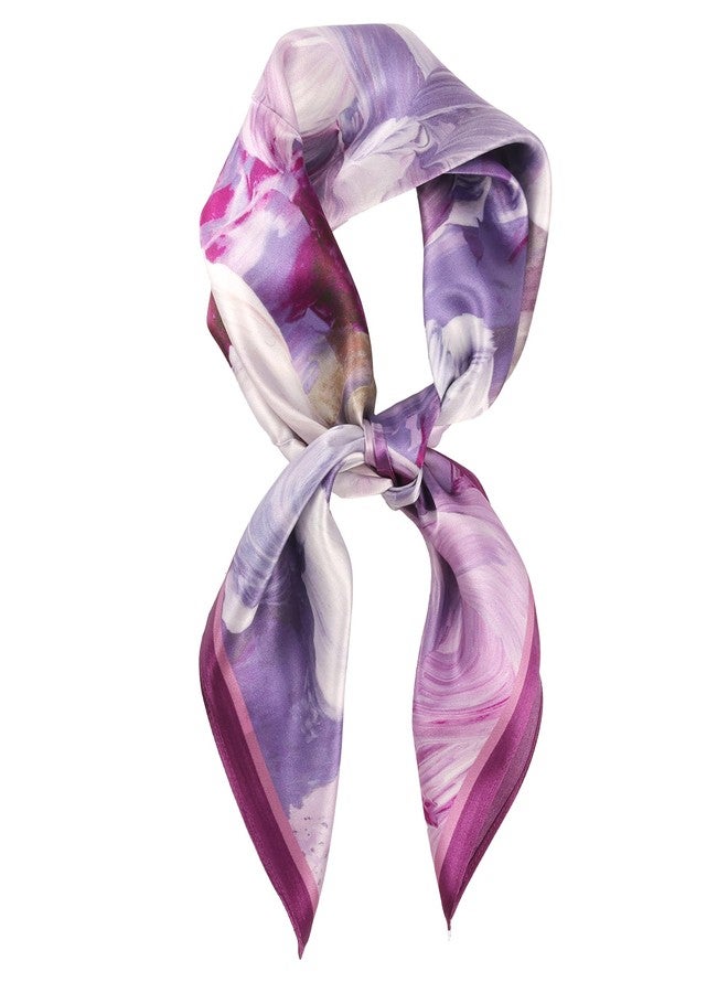 MEISEE 100% Pure Mulberry Silk Scarf 26" Square Scarf Neckerchief Headscarf Breathable Lightweight for Women Gift Packed (M2 Purple Floral) - Image 1